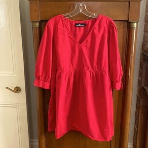 Tuckernuck Pomander Place "Lizzie" red 3/4 sleeve v neck cotton mini dress Sz XL